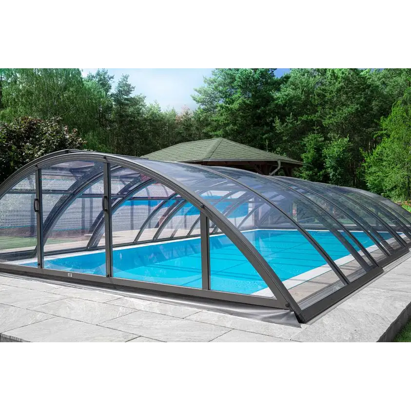 Modern pooltak Klasik 5x10 med klar kanalplast och grå ram